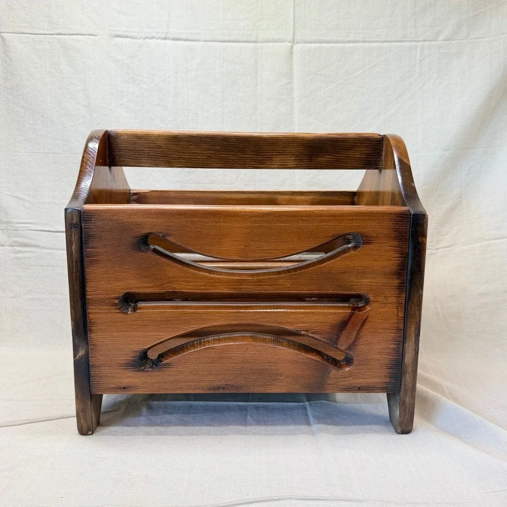 Vintage Wooden Magazine Rack Record Holder Mid Century Vinyl Storage Stand